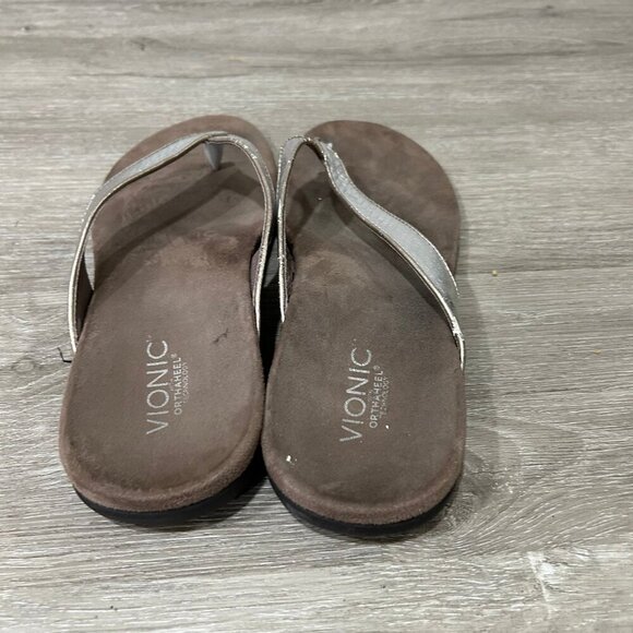 Vionic Women’s Dillon Tile Toe Post Metallic Silver Sandals Flip Flops Size 11 - Picture 4 of 6